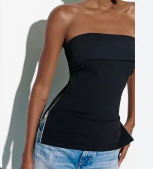Zara black side zipper tube top thumbnail 1
