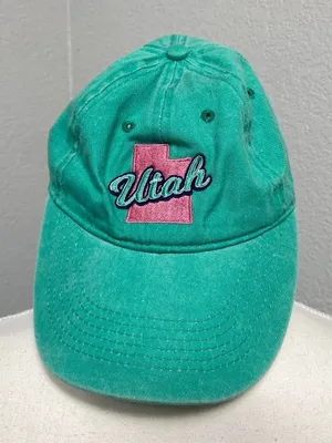 Utah State Baseball Cap Pink Logo Turquoise Adjustable Hat Casual Sporty Granola thumbnail 1