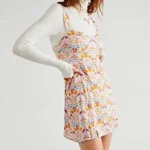 Free‎ People Mini Dress Women XS Multicolor Floral Sweetheart Slit Summer Boho thumbnail 2