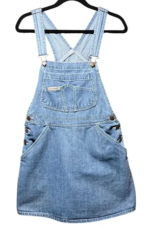 London London Vintage 90s Denim Skort Overalls Blue Mid Wash Size 11/12 thumbnail 1