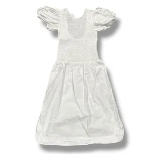 Ganni Smocked Poplin Midi‎ Dress in White Organic Cotton thumbnail 6