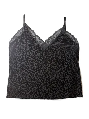 White House Black Market WHBM Black Velvet Leopard Print Lace Cami‎ Top Size XL thumbnail 2