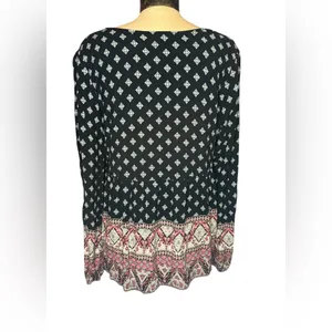 Artesia Boho Long Sleeve Floral Empire Waist Top Black Pink Size XL thumbnail 4