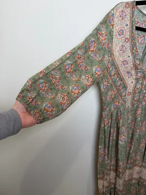 Boho Prairie Midi Dress Floral Rayon Cottagecore Peasant Small thumbnail 7