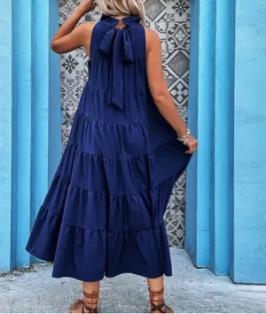 tiered maxi dress navy blue size L thumbnail 4