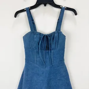 Lulus Considered Charisma Blue Chambray Bustier Mini Dress Cute A Line Small NWT thumbnail 6