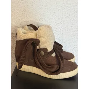 Sorel Brown Wedge Boots with Cream Sherpa Collar thumbnail 2