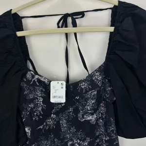 Free People Prarie Rose Puff Sleeve Bodysuit Black Coquette Romantic Large NWT thumbnail 8