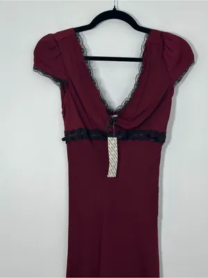 Kimchi Blue Urban Outfitters Burgundy Lace Trim Asymmetrical Maxi Dress XS NWT thumbnail 2