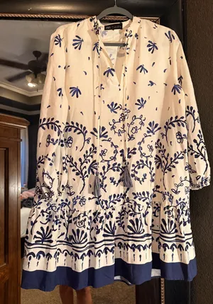 Zara blue and white boho tunic mini dress thumbnail 1