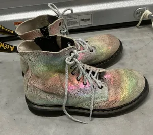 DR. MARTENS Pascal 1460 Iridescent Rainbow Lace Up Unicorn Suede Combat Boots 5 thumbnail 1