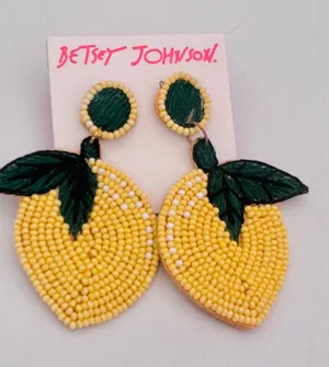 Betsey Johnson Lemon Beaded Drop Earrings thumbnail 1