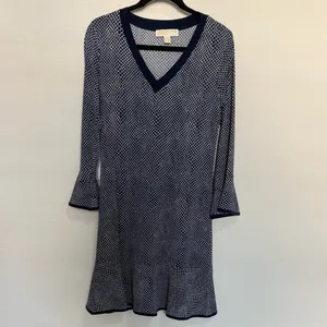 MICHAEL Michael Kors Graph Mamba Flounce Dress Small Navy White Bell Sleeve thumbnail 5