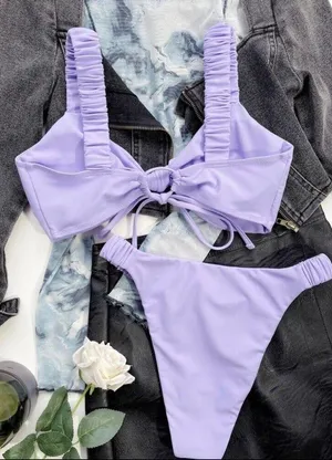 Taro purple knot ruched bikini set thumbnail 3