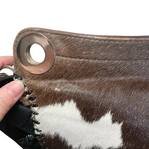 Black Leather‎ Brown White Cowhide Boho Purse Mondrina Handbag Western Cowgirl thumbnail 11