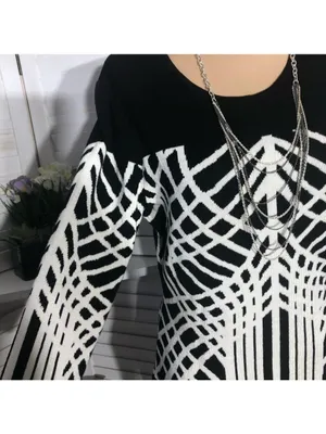 Y2K Black White Sweater Dress Avant Garde 3/4 sleeves artsy whimsi futuristic M thumbnail 3