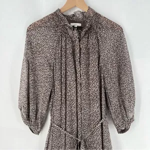 Joie‎ Sheer Silk Floral Button Front Tie Waist Dolman Puff Sleeve Midi Dress S thumbnail 3