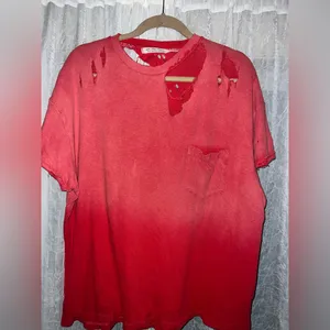 Free People WE THE FREE distressed oversized rubi cosmic red tee in S thumbnail 3