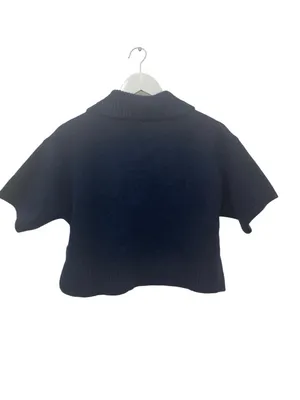 ZARA Navy Blue Cropped Knit Sweater Size S Wool Blend Soft Boxy Pullover thumbnail 4