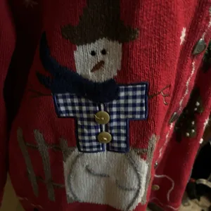 Quacker Factory Sweater VTG Cardigan Christmas Snowman Red Holiday Knit Medium‎ thumbnail 10