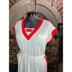 dress knit cap sleeve V neck red white nautical thumbnail 4