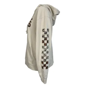 Vans Hoodie Womens Medium Cream Animal Print Checkerboard Fleece Pullover Casual thumbnail 3