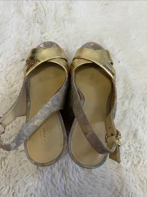 Coach Jessy Gold Metallic Canvas Logo Wedge Heeled Sandals thumbnail 9