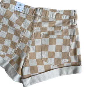 PacSun Women’s Checkerboard Mom Shorts Size 25 Tan Checker Denim High Waist thumbnail 9