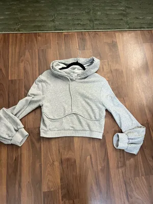 Superdown Christine heather gray cropped hoodie sweater L thumbnail 7