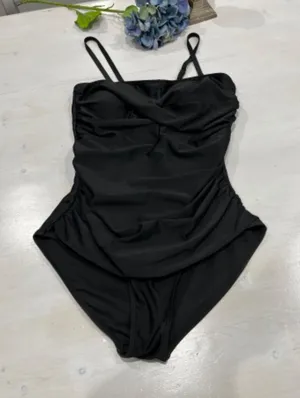 Black One Piece‎ Swimsuit Ruched Tummy Control Spaghetti Strap XL thumbnail 1