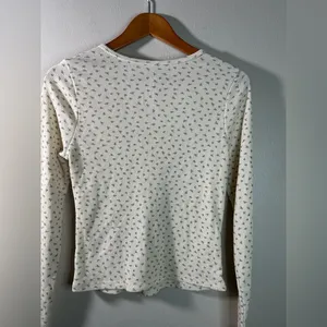 Coquette Dreamy Romantic Ribbed Cottage-core Cozy Cream Top w/ Tiny Roses Large thumbnail 8