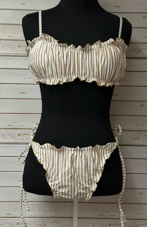 Tan and White Two-Piece Bikini Set  thumbnail 1
