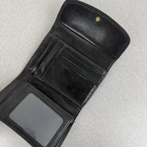 Vintage Coach Leather Wallet Black Tri Fold Snap Brass Cards Cash ID Classic thumbnail 6