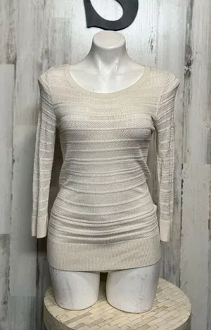 Banana Republic Cream Open Knit Long Sleeve Sweater Tunic Top Small thumbnail 1