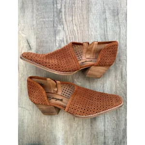 Free People Women's Brown Perforated Suede Leather Heeled Booties‎ Size 40 thumbnail 3