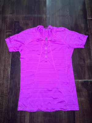 Athleta Purple Zip Up Running Shirt Short Sleeve Size M thumbnail 2