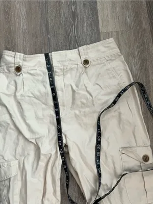 Gap Cotton Cargo Pants Womens 16 Regular Cream Linen Tapered Utility Safari thumbnail 13