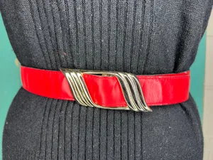 cinch Belt red goldtone vintage 1980s genuine leather thumbnail 1