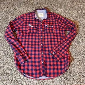 Abercrombie & Fitch Flannel Shirt Plaid‎ Button Down Long Sleeve Red Blue S thumbnail 1