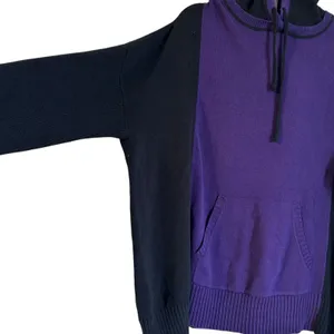 Lauren Ralph Lauren Women 1X Knit Hoodie Purple Black Kangaroo Pocket Boho thumbnail 5