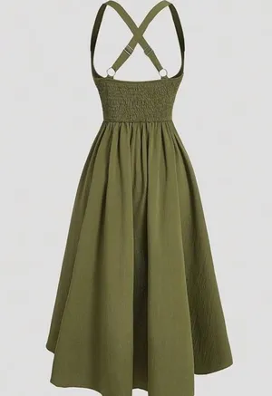 Elegant Olive Green Halter Dress New thumbnail 2