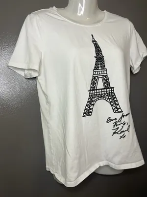 Karl Lagerfeld Paris Shirt Womens Small White Eiffel Tower Graphic Tee Top thumbnail 3