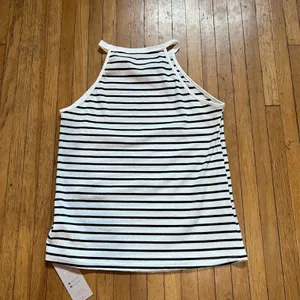 SheIn High neck striped tank top. Black/white thumbnail 2