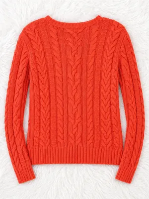 Lauren Ralph Lauren Bright Orange Cable Knit Crewneck Sweater| Size XS thumbnail 2