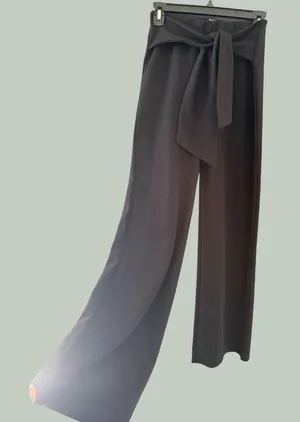 Papaya Womens Black‎ High Waisted Wide Leg Tie Waist Trousers Pants Office Siren thumbnail 1