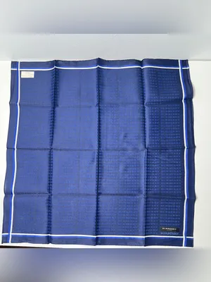 Burberry London Monogram Logo Blue Cotton Print Square Scarf Handkerchief thumbnail 3