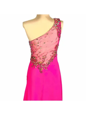NWT Envious Couture Jeweled One Shoulder Formal Prom Gown 8 Barbiecore Pageant thumbnail 5