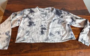 ONeill Womens Blue White Tie Dye Cropped Long Sleeve T-Shirt Size L‎ Relaxed Fit thumbnail 1