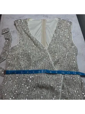 New Women's Cider Dress Size S Silver White Sequin Wrap Mini Party thumbnail 7