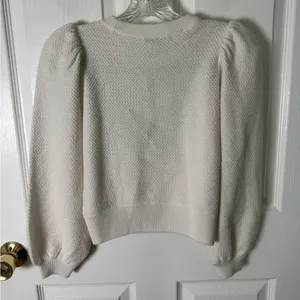 Alice + Olivia Doris Pointelle Pullover in Soft White XS thumbnail 4